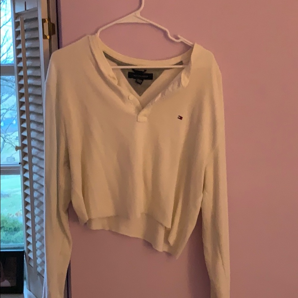 Cropped White Tommy Hilfiger Shirt Size XL
